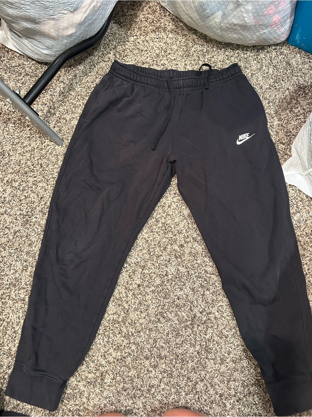 Nike Men’s Black Jogger Sweatpants with White Swoosh